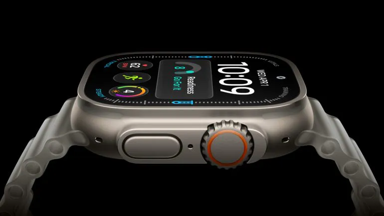 Primo piano di Apple Watch Ultra 4 di profilo.