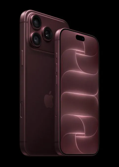Un iPhone 18 Pro borgogna mostrato di fronte accanto un iPhone 18 Pro Max borgogna mostrato da dietro