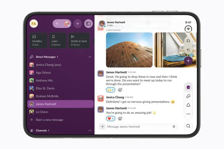 Interfaccia dell’app Slack su iPhone Duo