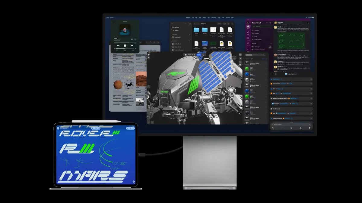 Una persona lavora con un monitor esterno collegato a iPad Pro con M5.